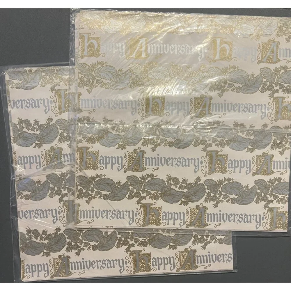 Lot‎ of 2 Vintage Sealed Galaxy Value Gift Wrap Happy Anniversary Gold & Silver